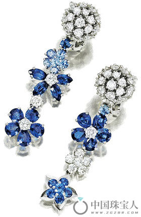 梵克雅宝蓝宝石配钻石耳环（成交价：18,750美金）