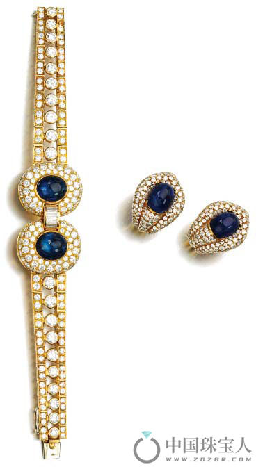蓝宝石配钻石首饰套组（成交价：12,500英镑）