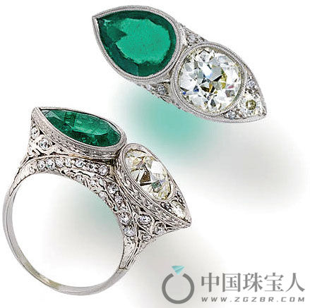 绿宝石配钻石戒指（成交价：13,750美金）