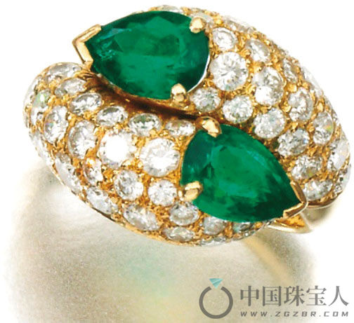 卡地亚绿宝石配钻石戒指（成交价：9,375英镑）