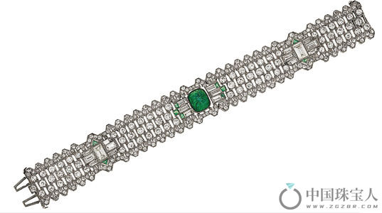装饰艺术风格绿宝石配钻石手链（成交价：8,750英镑）