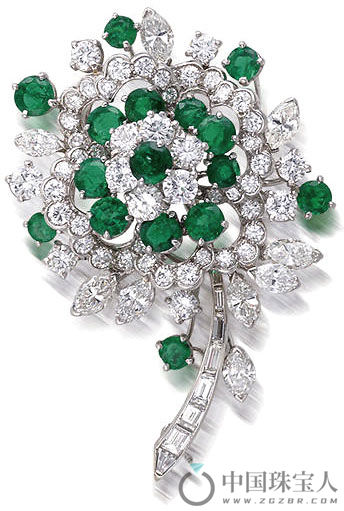Oscar Heyman 绿宝石配钻石胸针，制于1966年（成交价：118,750港币）