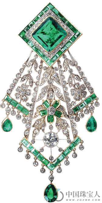 绿宝石配钻石胸针，约制于1910年（成交价：60,000英镑）