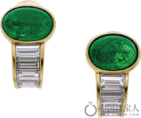 宝格丽绿宝石配钻石金耳环（成交价：6,875美金）
