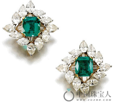 宝格丽绿宝石配钻石耳环（成交价：131,000瑞士法郎）