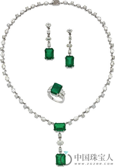 绿宝石配钻石白金首饰套组（成交价：25,000.00美金）