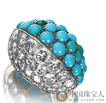 卡地亚绿松石配钻石戒指，约制于1960年