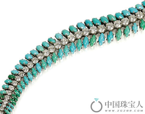 绿松石配钻石手链，约制于1960年（成交价：12,500英镑）