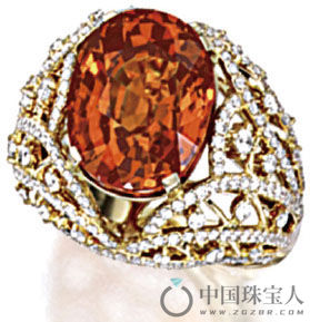 锰铝榴石配钻石戒指（成交价：125,000港币）