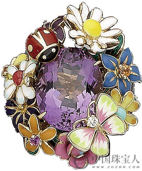 迪奥“Jardin de Milly-la-Forêt”珐琅彩配紫水晶及钻石戒指（成交价：4,750英镑）