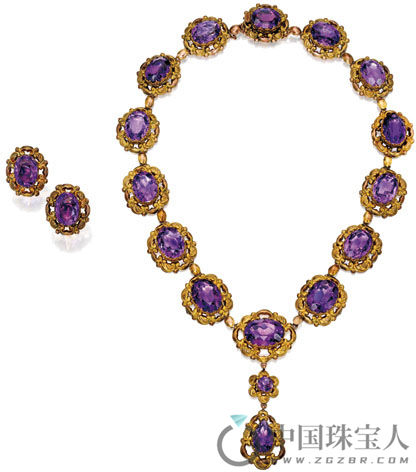 紫水晶金项链及耳环