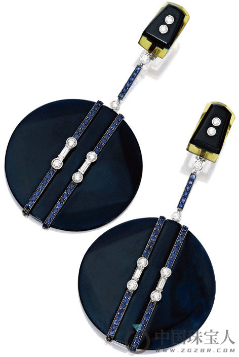 Michele Della Valle 树脂配蓝宝石及钻石18K白金耳环（成交价：10,000美金）