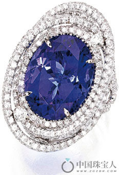 Margherita Burgener 坦桑石配钻石18K白金戒指