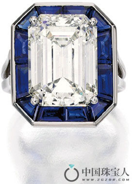 Oscar Heyman & Brothers 钻石配蓝宝石铂金戒指（成交价：161,000美金）