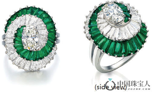 Oscar Heyman 钻石配绿宝石戒指（成交价：94,400港币）