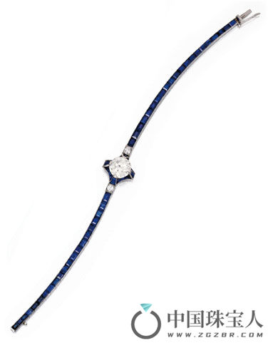 蓝宝石配钻石铂金手链（成交价：32,500美金）