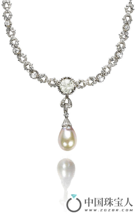 20世纪中叶钻石配天然珍珠项链（成交价：62,500英镑）