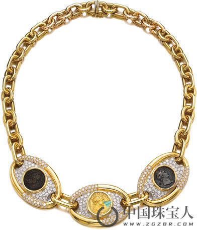 宝格丽钻石配罗马币金项链（成交价：93,750瑞士法郎）