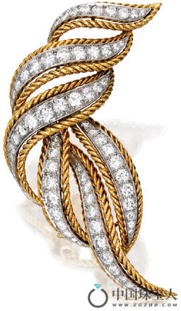 梵克雅宝钻石配18K金、铂金胸针（成交价：15,000美金）