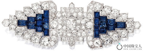 卡地亚钻石配蓝宝石铂金胸针（成交价：46,875美金）