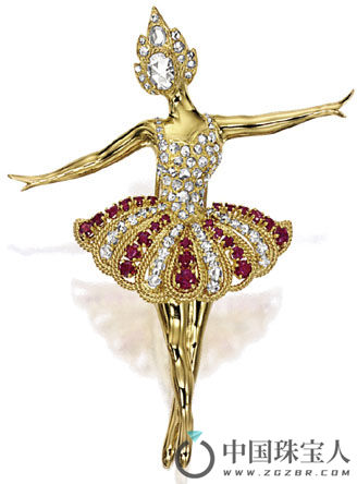 梵克雅宝钻石配红宝石“芭蕾女伶”胸针（成交价：1,240,000港币）