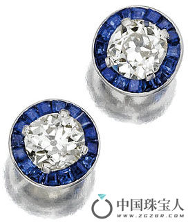 钻石配蓝宝石耳钉（成交价：10,625美金）