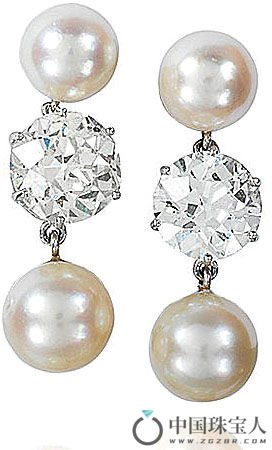 珍珠配钻石耳环（成交价：17,500英镑）
