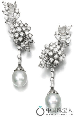 钻石配珍珠耳环（成交价：6,250英镑）