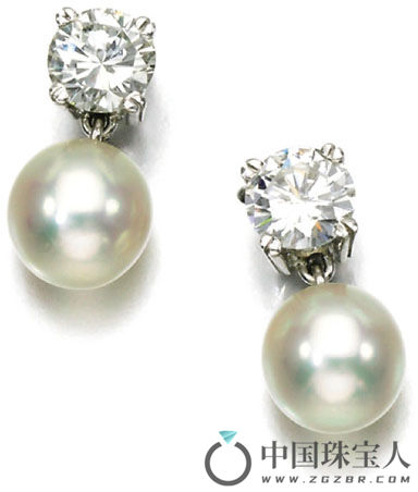 钻石配珍珠耳环（成交价：6,250英镑）