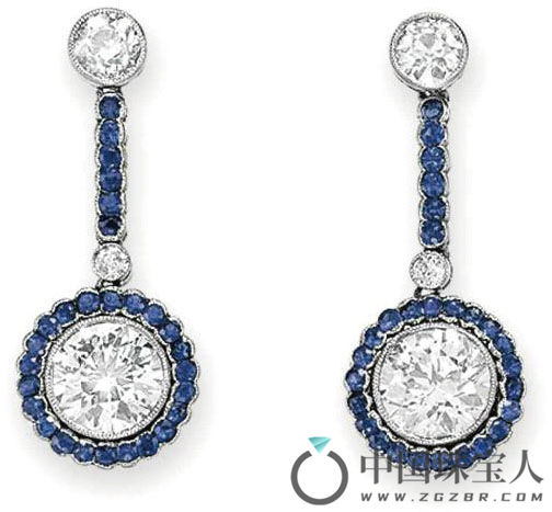 钻石配蓝宝石耳环（成交价：18,750美金）