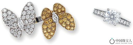 梵克雅宝钻石配黄色蓝宝石戒指及卡地亚钻石戒指（成交价：200,000港币）