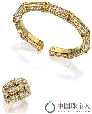 卡地亚钻石手镯及同款“竹子”戒指（成交价：200,000港币）
