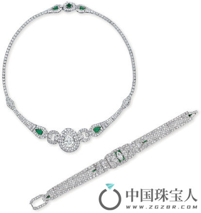 钻石配绿宝石首饰套组（成交价：350,000港币）