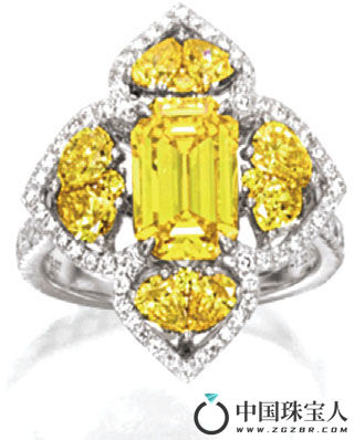 艳彩黄色彩钻配钻石戒指