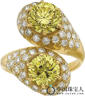 浓彩黄色彩钻配钻石金戒指（成交价：118,750美金）