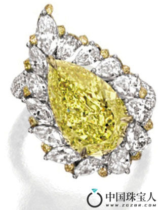弄彩黄色彩钻配钻石戒指（成交价：1,960,000港币）