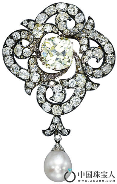 19世纪钻石配天然珍珠胸针（成交价：137,000瑞士法郎）