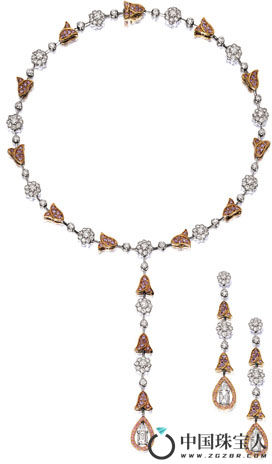 格拉夫粉钻配钻石项链及同款耳环套组（成交价：500,000港币）