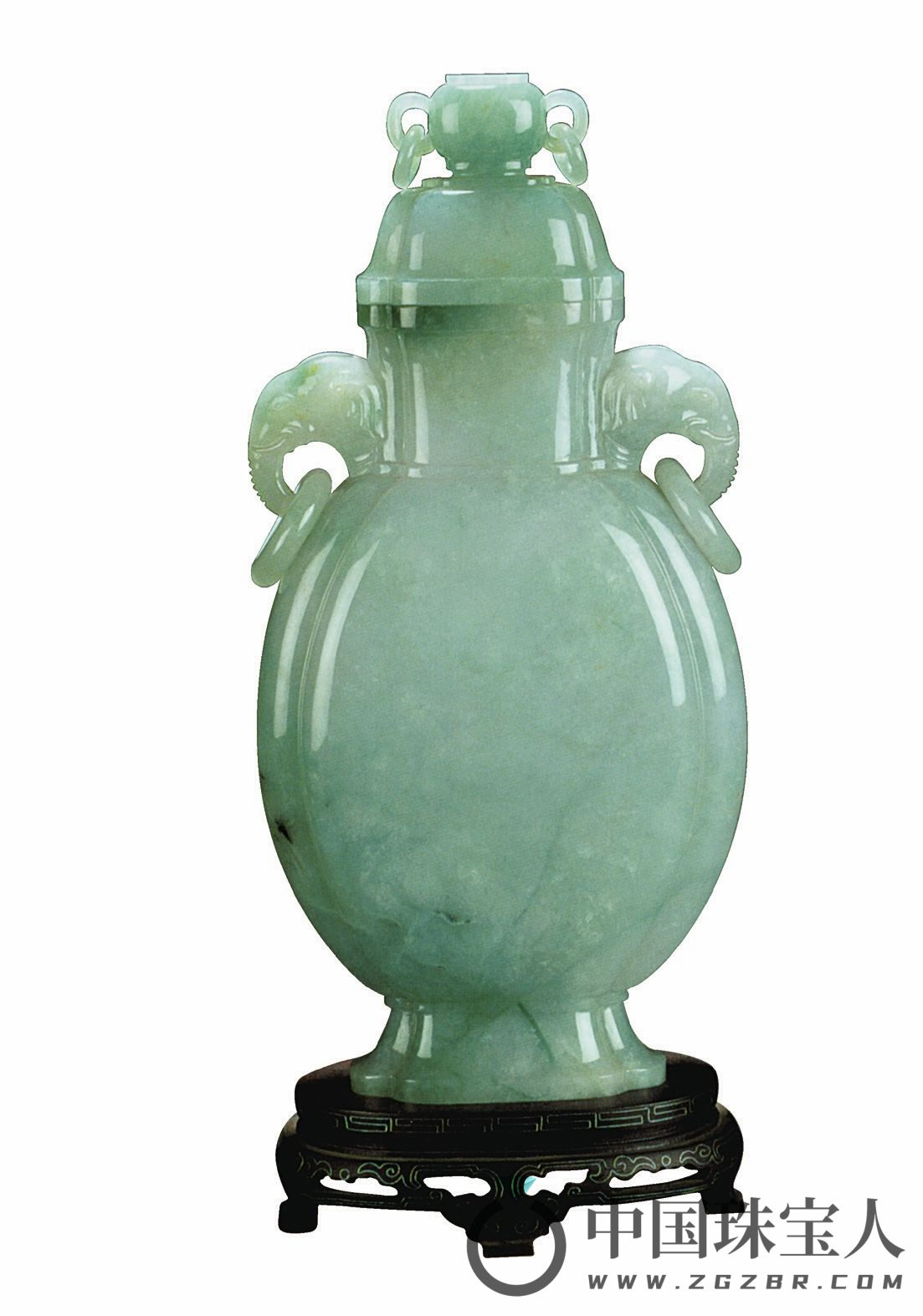 翡翠雕象耳活环瓶（高320毫米）